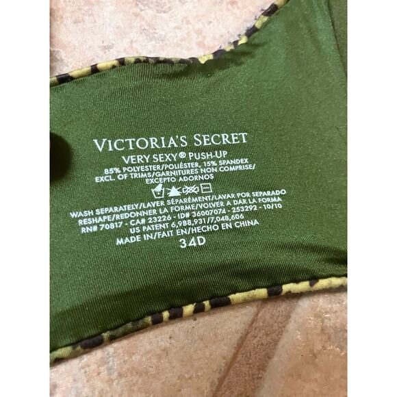 Victoria's Secret Very Sexy PUSH BRA 34D GREEN Leopard Cheetah UNDERWIRE Padded - Picture 5 of 5
